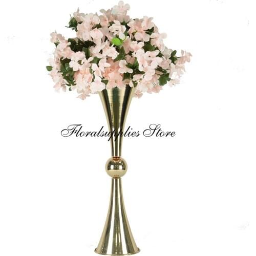 10PCS Elegant 60 cm Tall Gold Metal Vase Gold Flower Vase Gold Trumpet Vase For Wedding Decoration Centerpiece