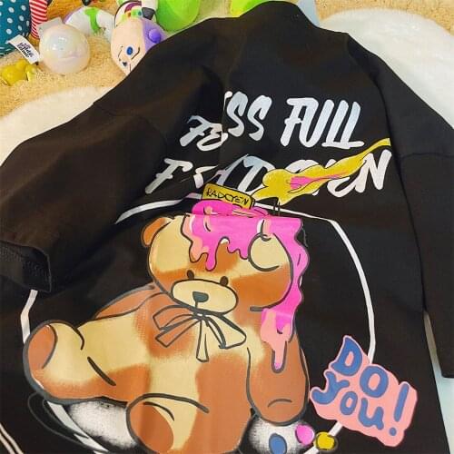 3 Colors Fashion Bears Letter Printed Funny Graphic T Shirts Streetwear Teens Couples Clothing O-neck Short Sleeve Summer Tops