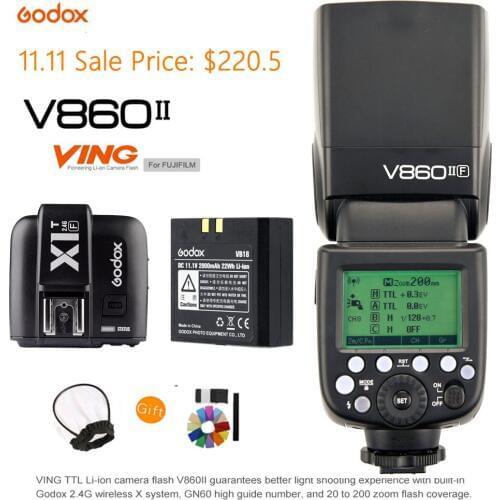 Godox V860II V860II-F GN60 TTL HSS Li-ion Battery Speedlite+2.4G Wireless X1T-F Flash Trigger Transmitter for Fujifilm Camera