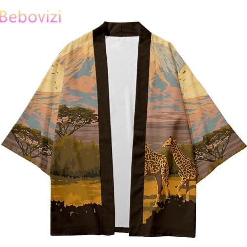 Giraffe Animal Print 2021 Fashion Beach Japanese Kimono Kimetsu No Yaiba Robe Cardigan Men Shirts Yukata Haori Womens Clothing