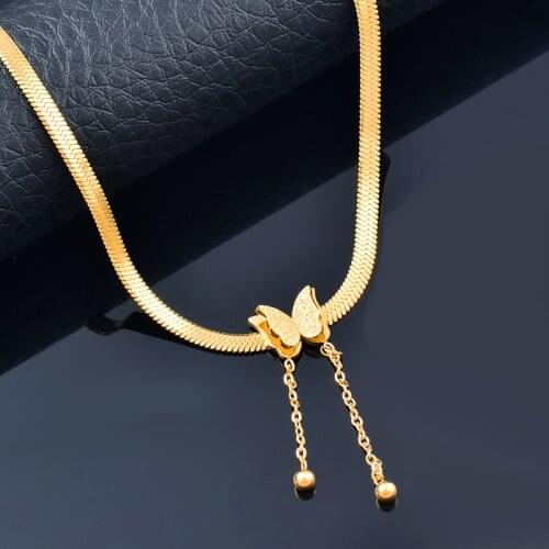 KIOOZOL 2021 Stainless Steel Cute Tiny Solid Butterfly Pendant Hollow Gold Color Anklet For Women Summer Beach Anklet 020 KO2