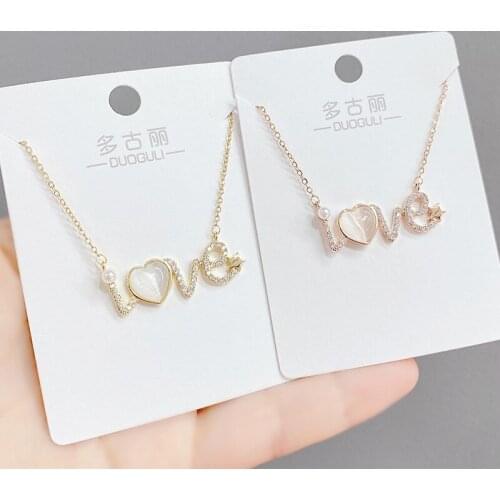 Korean Fashion Simple Necklace Clavicle Chain 520 Valentines Day Gift Opal Lov E Necklace Pendant Hand Jewelry Wholesale