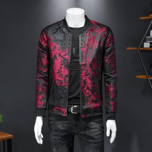 Vintage Floral Print Jackets 2020 Autumn Paisley Pattern Slim Fit Jacket Coat Men Bomber Jacket Man Vintage Slim Casual Jacket