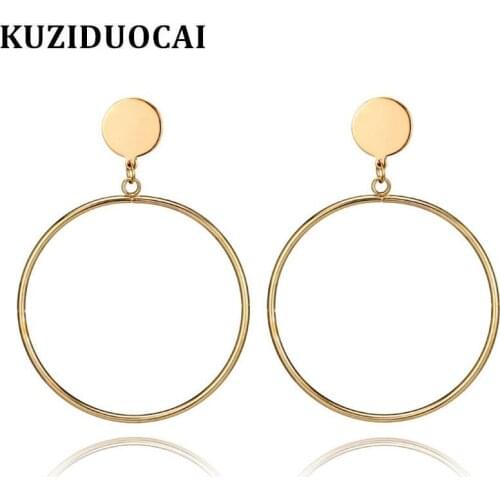 Kuziduocai 2018 New ! Fashion Fine Jewelry Copper Concise Circular Vintage Circle Large Round Stud Earrings For Women Gift E-249