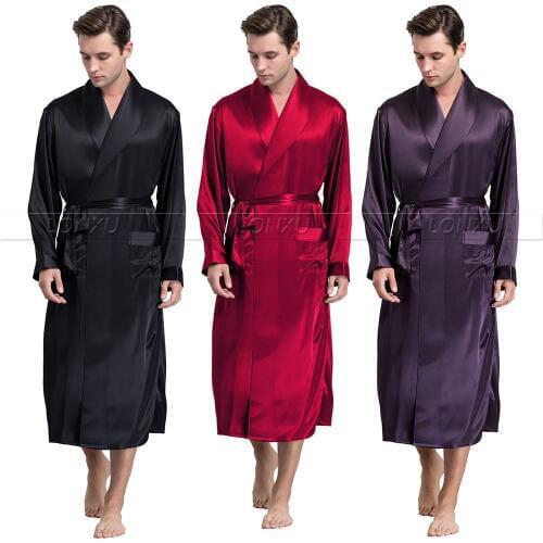Mens Silk Satin Robes Bathrobe Nightgown Sleepwear Pajamas Pyjamas S~3XL Plus__Fit All Seasons