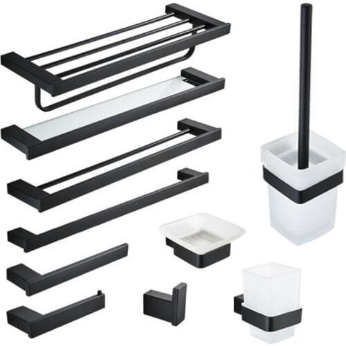 Bathroom Accessories Set Stainless Steel Bath Hardware Set Towel Rack,Paper holder Toilet Brush Holder,Towel Holder Matt Black