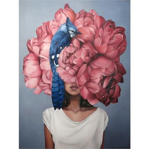 Modern Figure Lady Head Flower DIY Cross Stitch 11CT Embroidery Kits Craft Needlework Set Cotton Thread Printed Room