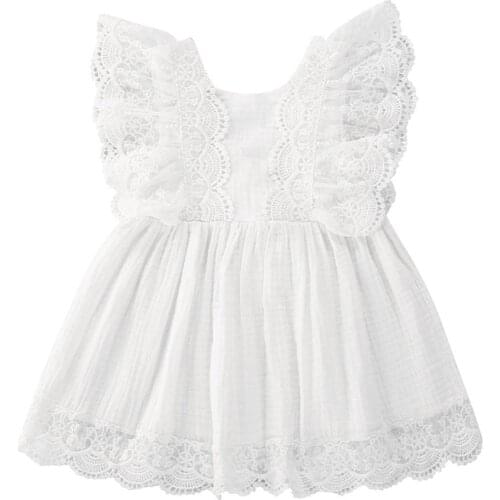 Newborn Toddler Kid Baby Girls Clothes White Summer Dress Childrens Clothing Sets Ruffles Lace Bow Princess Dresses Costumes