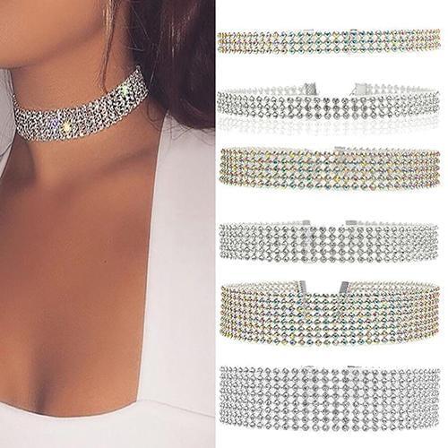 Womens Fashion Full Circular Rhinestones Sparkling Choker Short Collar Necklace Goth Jewelry Chain Necklaces For Women lobster