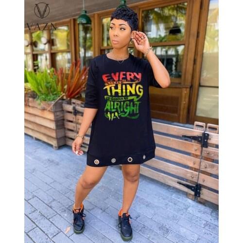 VAZN 2021 Summer Office Lady Novelty Casual Young Fashion Round Neck Short Sleeve Women Nature Straight Mini Dress