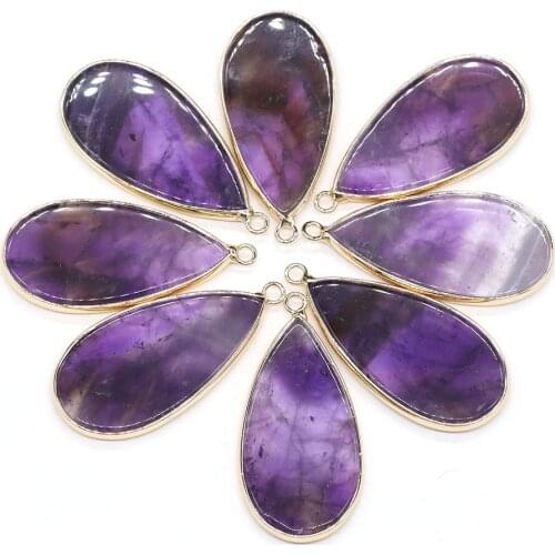 Natural Crystal Stone Pendants Waterdrop Shape Amethysts Stone Amethystine Charms for Jewelry Making Necklace Bracelet Gift