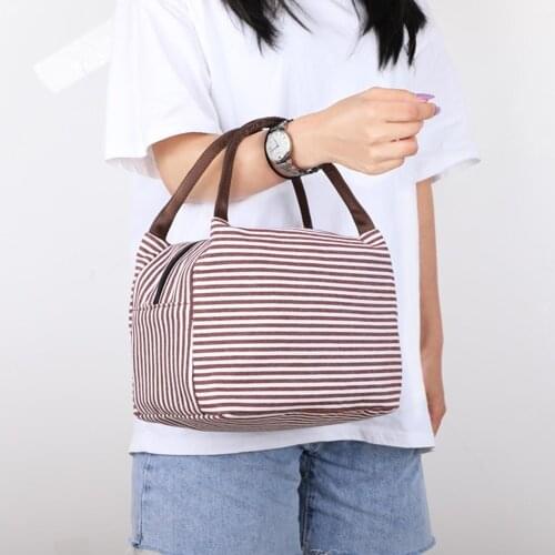 Striped Waterproof Aluminum Foil Insulation Lunch Bag Portable Zipper Insulation Bag Lunch Picnic Bag Lunch Box Bag