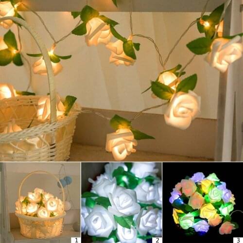 Christmas Atmosphere Warm String Lights Green Leaf Rose Battery Box Lights String