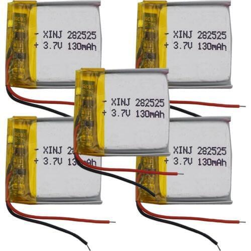XINJ 5pcs 3.7V 130 mAh 282525 LiPo Polymer Battery For mp3 Music player headphones bluetooth earphone speaker smart watch Camera