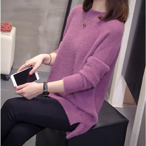 Plus Size Cashmere Sweater Women Knitwear Pullovers 2021 Autumn Winter Trendy Ladies Tops Mohair Warm Jumpers Oversize Tops