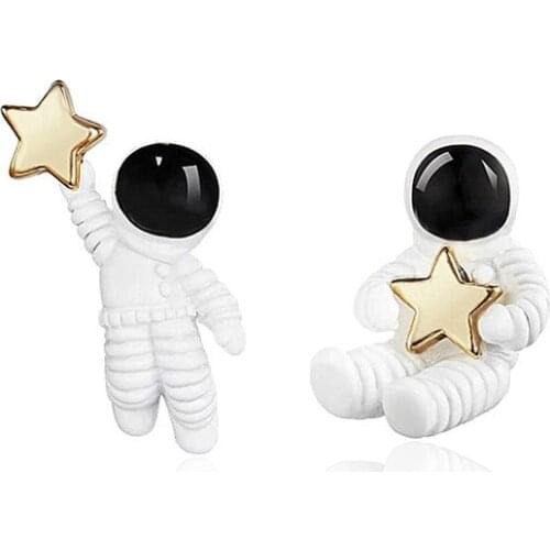 Cute Space Astronauts Small Stud Earrings For Woman Asymmetric Pentagram Contracted Earring Girls Earrings 2021 Trend Jewelry