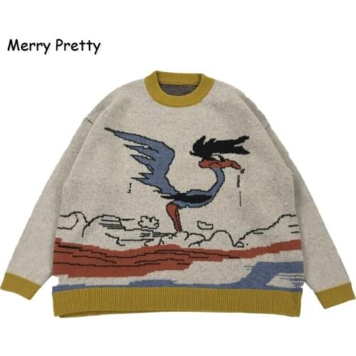 XUANHAO Cartoon Bird Knit Jumper Autumn Winter Womens Pullover Sweater O-Neck Long Sleeve women sweaters and pullovers