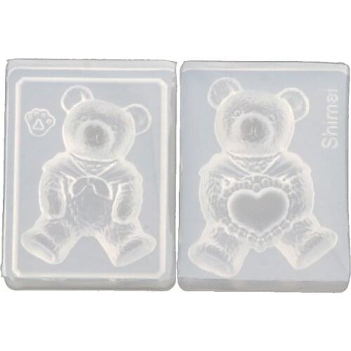 2Pc Cute Furry Bear Resin Mold Keychain Pendant DIY Pudding Chocolate Candy Mold