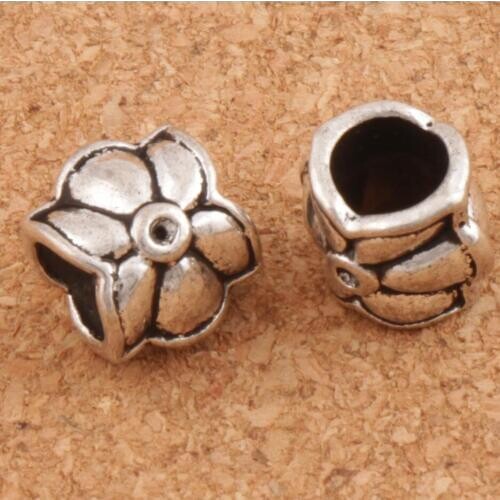 3D Flower Metal Big Hole Charm Beads 11x8.8mm 30pcs zinc alloy Fit European Bracelet L1314