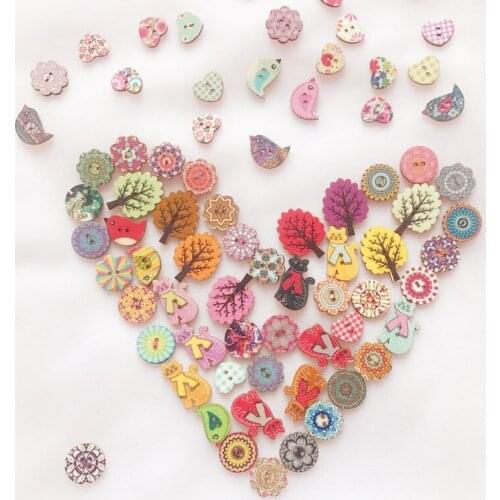 50/100pcs Retro cartoon Wooden Buttons DIY Hand craft Scrapbooking Clothes Kid clothing decorated buttons Sewing Accessories