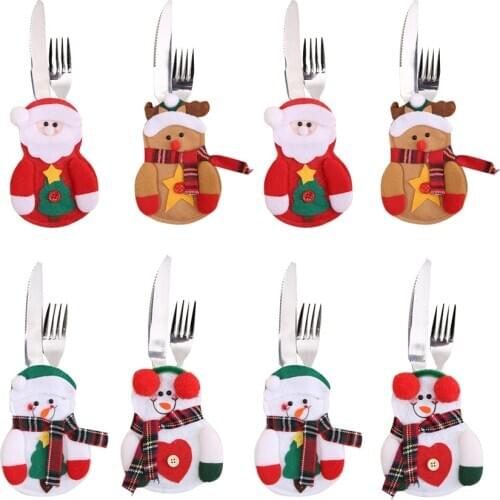 8/4pcs Christmas Decorations Kitchen Tableware Holder Cutlery Bag Party Gift Xmas Snowman Ornament Dinner Decor for Home Table