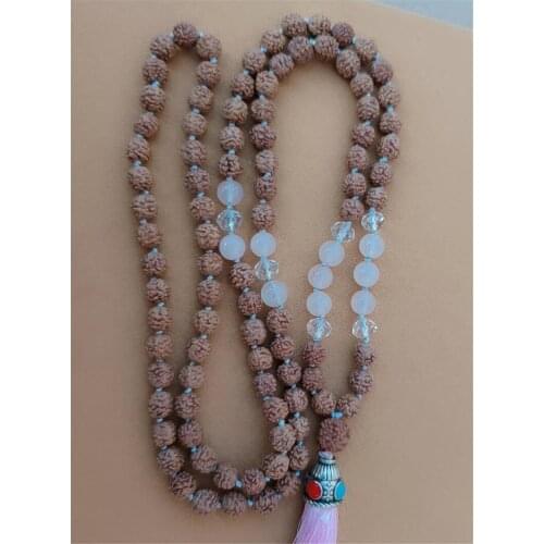 8mm Rudraksha 108 Beads Tassel Knotted Necklace Lucky Meditation Healing Cuff Wrist Chic Bracelet Classic Colorful Bless
