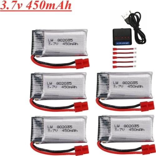 3.7V 450mAh 802035 Lipo Battery For SYMA X15 X5A-1 X15C X15W RC Quadcopter Parts 3.7V Rechargeable Battery Charger Set