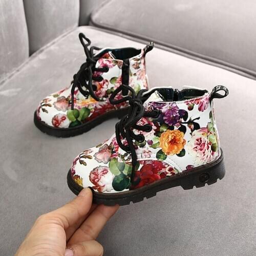 Kids' shoes Rubber boots for children Ankle Martin boots for girls platform Waterproof girls toddler boots leather Floral 21-30