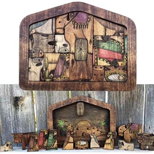 1 Set Wooden Puzzle Creative Develop Problem-solving Ability Primary Color Wood Burned Design Educational Toy Jigsaw for Home