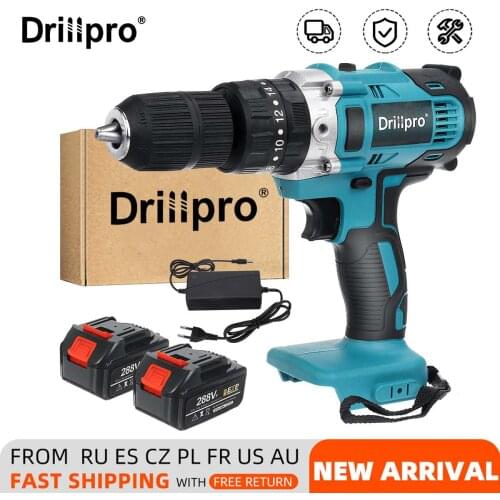 Drillpro 3 In 1 Electric Drill Cordless Screwdrive 13mm Hammer Drill Power Tools with 2X 15000Amh Li Battery for Makita Battery