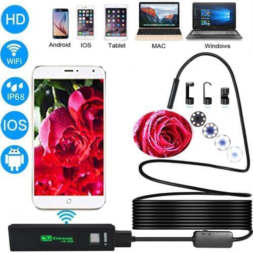 1200P 8MM 2/5M Semi-Rigied Wifi Endoscope Inspection Borescope Snake Video Flexible Camera For IOS Android Car Detection