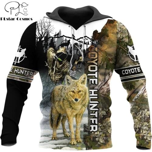 Animal Coyote Camo Hunter 3D Printed Men Hoodie Harajuku Fashion Sweatshirt Unisex Casual Pullover sudadera hombre hoodies DW080