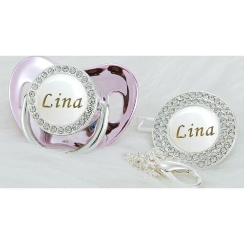 MIYOCAR personalized any name silver bling pacifier and pacifier clip BPA free dummy bling unique gift baby shower PS