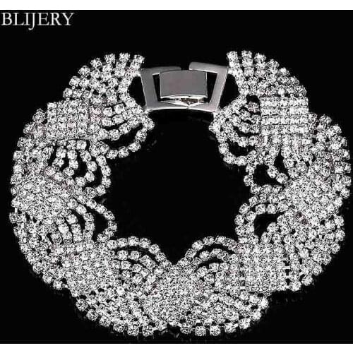BLIJERY Silver Color Crystal Bracelets for Women Bracelets & Bangles Fashion Femme Bijoux Bridal Wedding Party Jewelry
