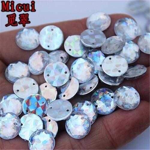 Micui 200PCS 11mm Round Acrylic Rhinestones Sew On Crystal and Stones Flatback Strass Stones For Clothes Dress Crafts ZZ437A