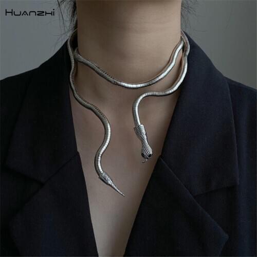 HUANZHI 2020 Hip Hop Punk Cool Irregular Bending Metal Animal Adjustable Snake Multifunction Necklace for Women Party Jewellery