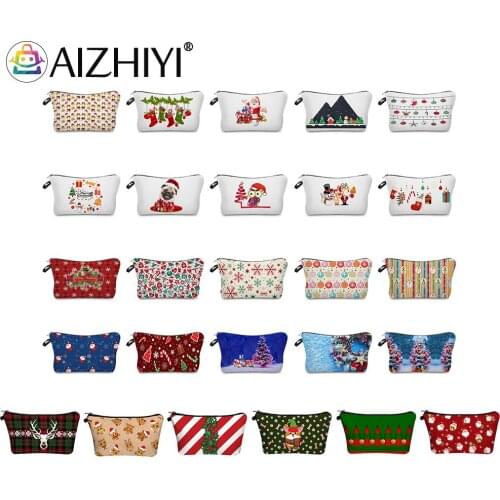 Fashion Women Cartoon Christmas Print Cosmetic Storage Bag Ladies Casual Small Purse Handbags Clutch Bags Pouch