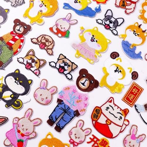 Cartoon Patches On Kids Clothes Accessories Self-adhesive Embroidery Cloth Stickers Animal badges Patches for jackets Applique