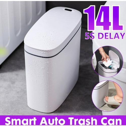 14L Touchless Smart Motion Sensor Trash Can Electronic Automatic Household Bathroom Toilet Waterproof Narrow Seam Sensor Bin