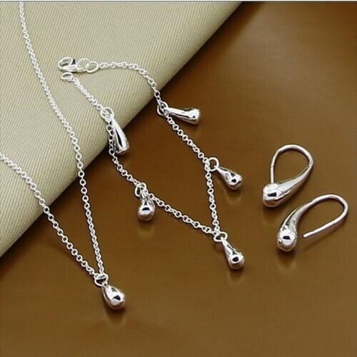 New Style 925 Sterling Silver Drop/Rain Drop Earrings Bracelet Necklace Set For WomenS Wedding Engagement Charm Jewelry