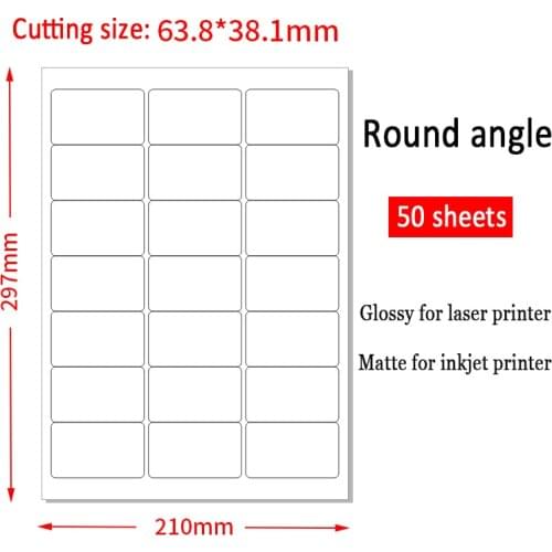1050 Pcs 63.8mm*38.1mm Round Angle Address Label Stickers (50 sheets A4) White Self Adhesive Sticker Glossy For Laser Printer