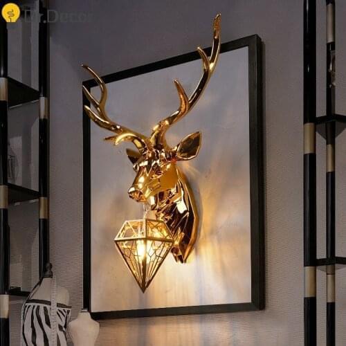 Nordic Resin Antler Wall Lamp Modern Retro Deer Wall Light Living Room Bedroom Bedside Lamp Wall Sconce Lamp Indoor Vanity Light