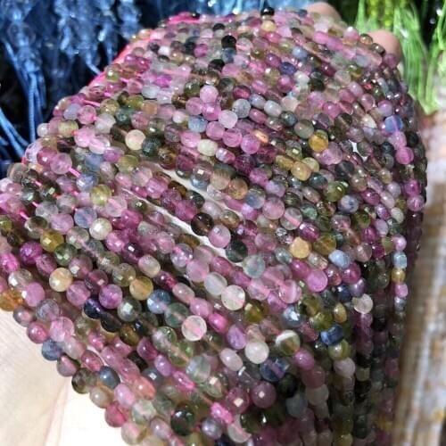 Natural Stone Tourmaline Beaded 4mm Faceted oblate Loose Isolation Beads for Jewelry Making DIY Necklace Bracelet Accessories