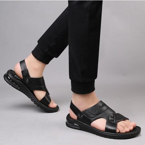 New Vintage Fashion Men Casual Shoes British Soft Real Leather Slip-On Slippers Summer Beach Outdoor Mens Sandals Flip Flop