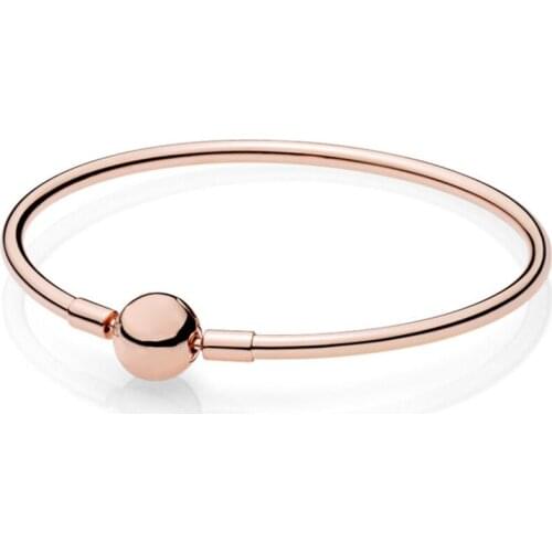 NEW 925 Sterling Silver Rose gold Bangle Bracelet Clear CZ Charm Bead fit DIY snow Bracelets Jewelry Set Gift factory wholesale