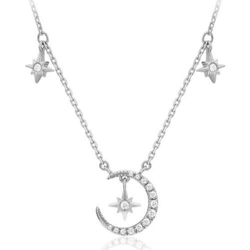OneQuarter Fashion 925 Sterling Silver Star Moon Pendant Necklaces Women Trendy Clavicle Necklace Silver Star Chain Jewelry New