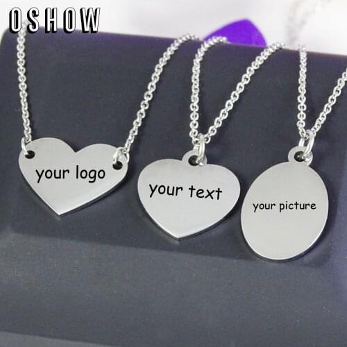 Stainless Steel Heart Necklace Engrave Name Logo Text Necklace-Custom Charms Necklace Laser Your Own Logo Small Quantity