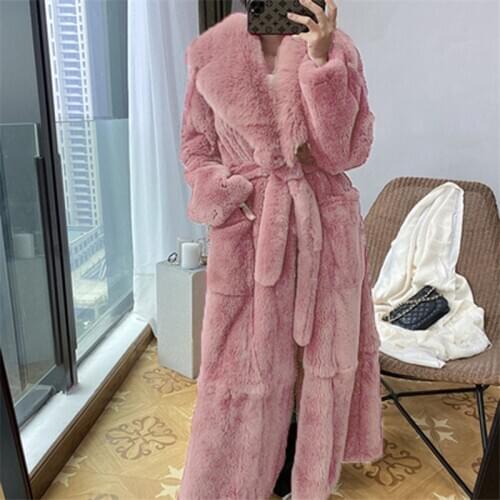 Winter Women High Quality Coat Thick Warm X-Long Faux Fur Jacket Plus Size Female Fluffy Rabbit Fur Coat Plus Size Loose Parkas