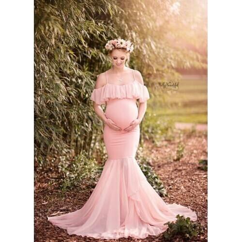 Mermaid Maternity Dresses For Photo Shoot Pregnant Women Pregnancy Dress Sexy Off Shoulder Chiffon Maxi Maternity Gown Clothes