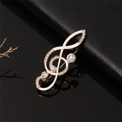 Simple Musical Note Shape Brooch Rose Gold Color Crystal Brooches For Women Men Concert Jewelry Musician Lapel Pins Gifts